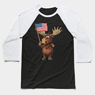 Moose Patriotic 4Th Of July Usa American Flag Baseball T-Shirt